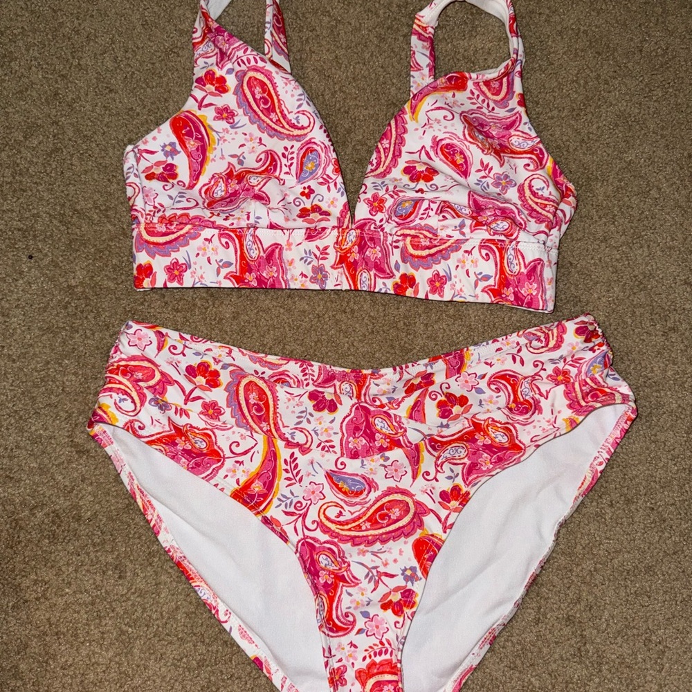 Time and Tru Pink Paisley Bikini Set